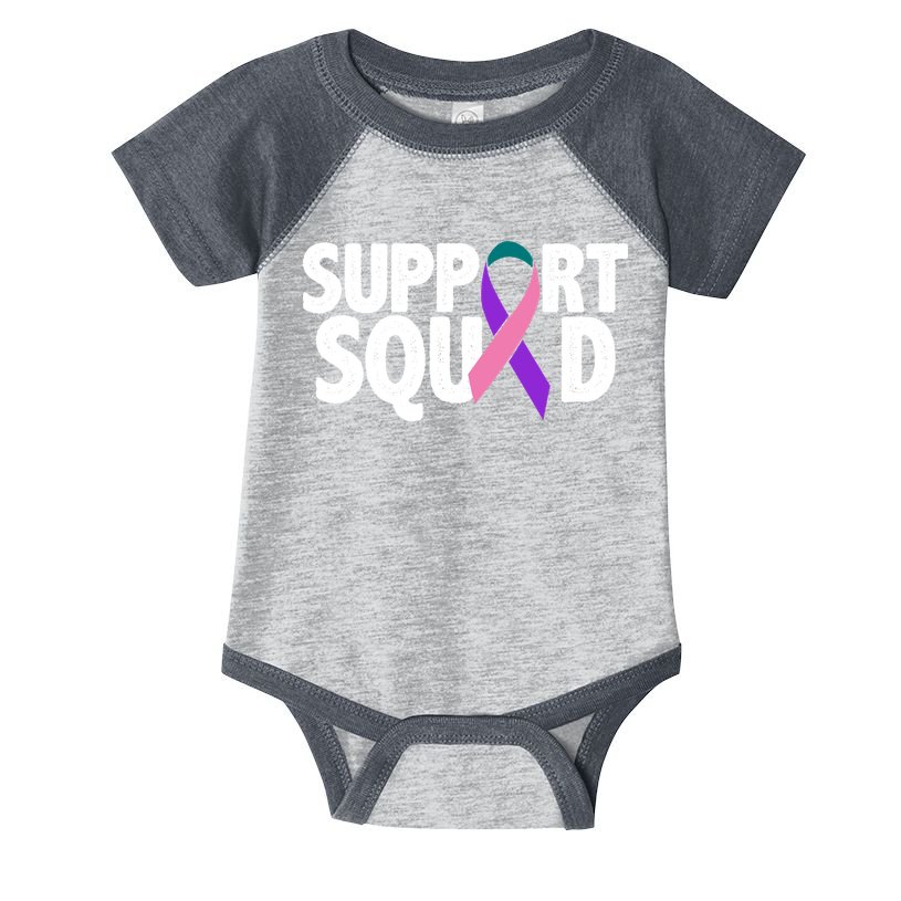 Thyroid Cancer Support Squad Teal Purple Pink Ribbon Infant Baby Jersey Bodysuit