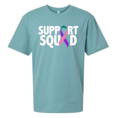 Thyroid Cancer Support Squad Teal Purple Pink Ribbon Sueded Cloud Jersey T-Shirt