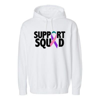 Thyroid Cancer Support Squad Teal Purple Pink Ribbon Garment-Dyed Fleece Hoodie