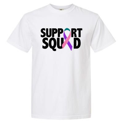 Thyroid Cancer Support Squad Teal Purple Pink Ribbon Garment-Dyed Heavyweight T-Shirt