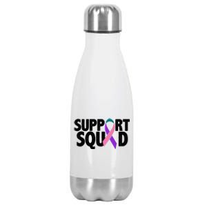 Thyroid Cancer Support Squad Teal Purple Pink Ribbon Stainless Steel Insulated Water Bottle