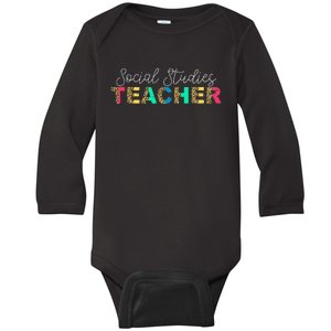 Social Studies Teacher Leopard Back To School First Day Baby Long Sleeve Bodysuit