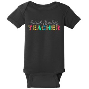 Social Studies Teacher Leopard Back To School First Day Baby Bodysuit