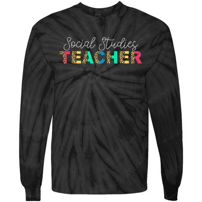 Social Studies Teacher Leopard Back To School First Day Tie-Dye Long Sleeve Shirt