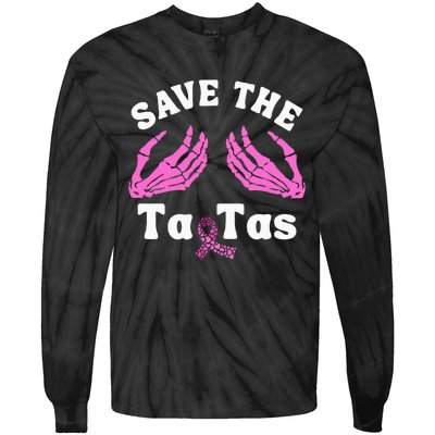 Skeleton Save The Tatas Unique Breast Cancer Awareness Tie-Dye Long Sleeve Shirt