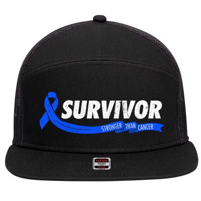 Survivor Stronger Than Cancer Colon Cancer Awareness Gift 7 Panel Mesh Trucker Snapback Hat