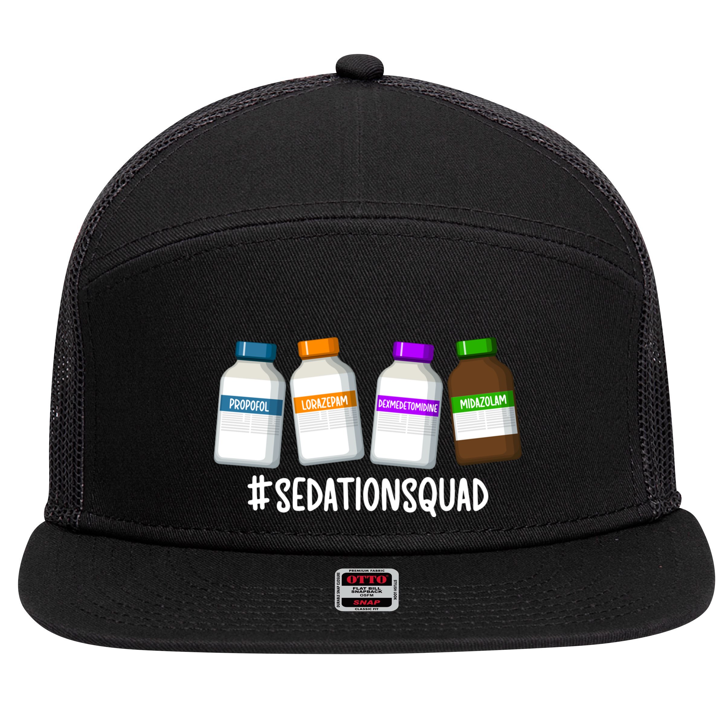 Sedation Squad Trauma Icu Nurse Trauma Intensive Care Unit Gift 7 Panel Mesh Trucker Snapback Hat