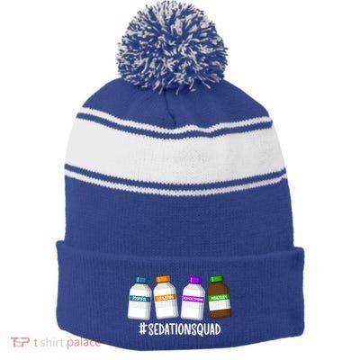 Sedation Squad Trauma Icu Nurse Trauma Intensive Care Unit Gift Stripe Pom Pom Beanie