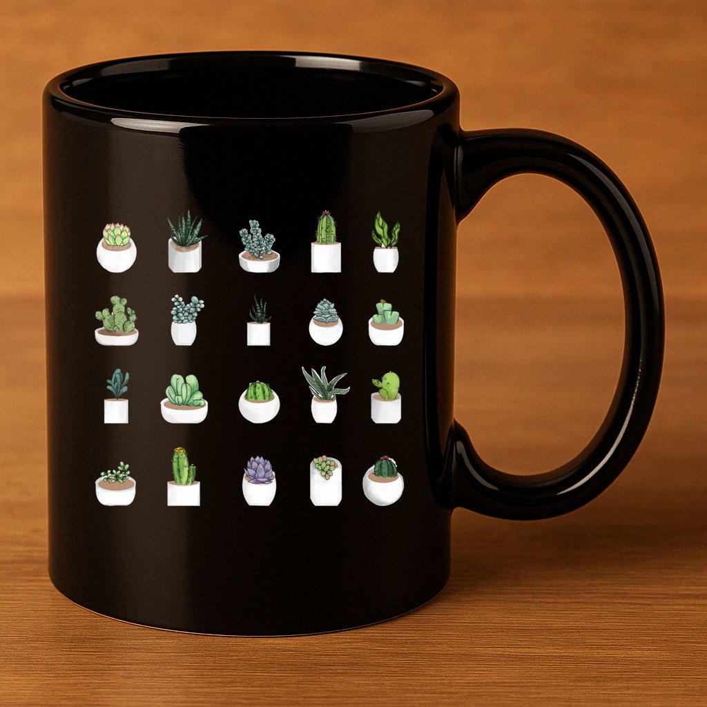 Succulents 11oz C Handle Ceramic Mug