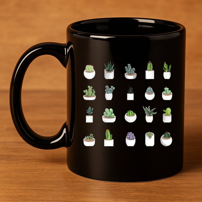 Succulents 11oz C Handle Ceramic Mug