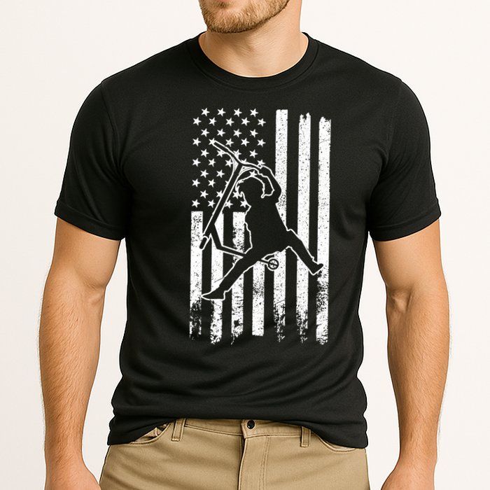 Scooter Stunt Us Flag Retro Scooter Boy Cooling Performance Crew T-Shirt