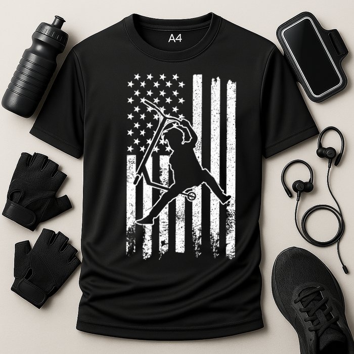 Scooter Stunt Us Flag Retro Scooter Boy Cooling Performance Crew T-Shirt