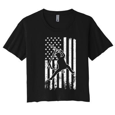 Scooter Stunt Us Flag Retro Scooter Boy Women's Crop Top Tee