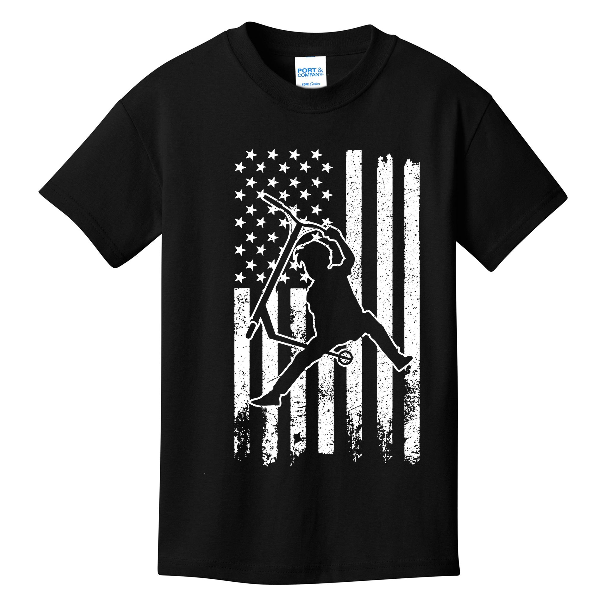 Scooter Stunt Us Flag Retro Scooter Boy Kids T-Shirt