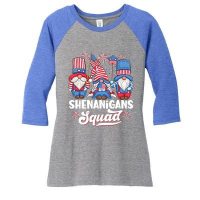 Shenanigans Squad Usa Independence Day 4th Of July Gnomes Funny Gift Women's Tri-Blend 3/4-Sleeve Raglan Shirt