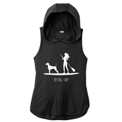 SUP Stand Up Paddle Board with Dog Ladies PosiCharge Tri-Blend Wicking Draft Hoodie Tank