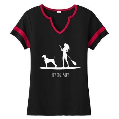 SUP Stand Up Paddle Board with Dog Ladies Halftime Notch Neck Tee