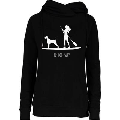 SUP Stand Up Paddle Board with Dog Womens Funnel Neck Pullover Hood