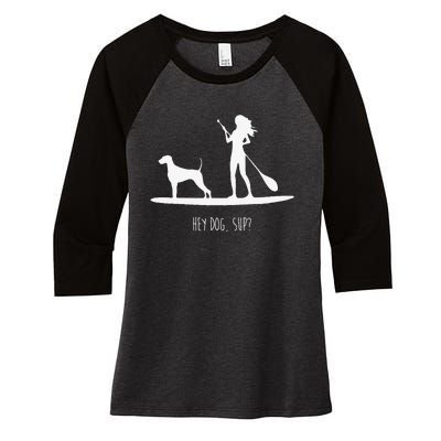 SUP Stand Up Paddle Board with Dog Women's Tri-Blend 3/4-Sleeve Raglan Shirt