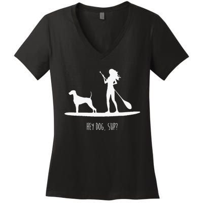 SUP Stand Up Paddle Board with Dog Women's V-Neck T-Shirt