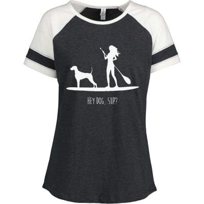 SUP Stand Up Paddle Board with Dog Enza Ladies Jersey Colorblock Tee