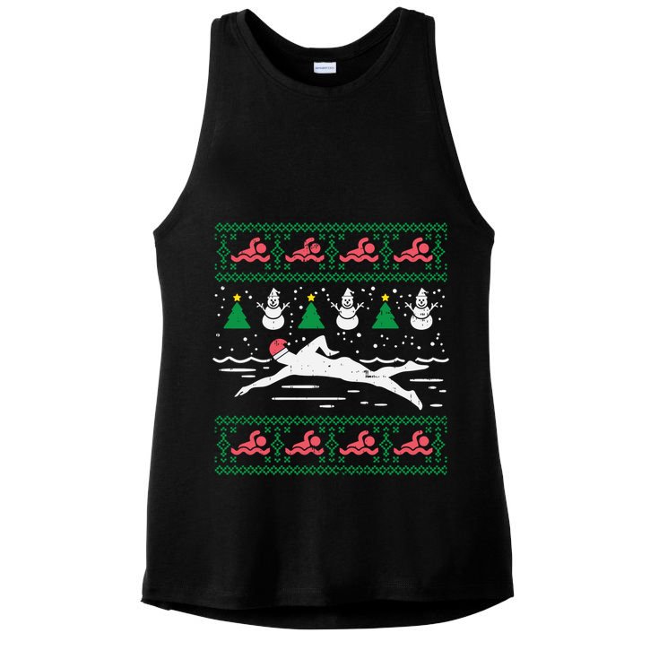 Swimmin Santa Ugly Christmas Sweater Sport Swim Swimmer Gift Ladies PosiCharge Tri-Blend Wicking Tank