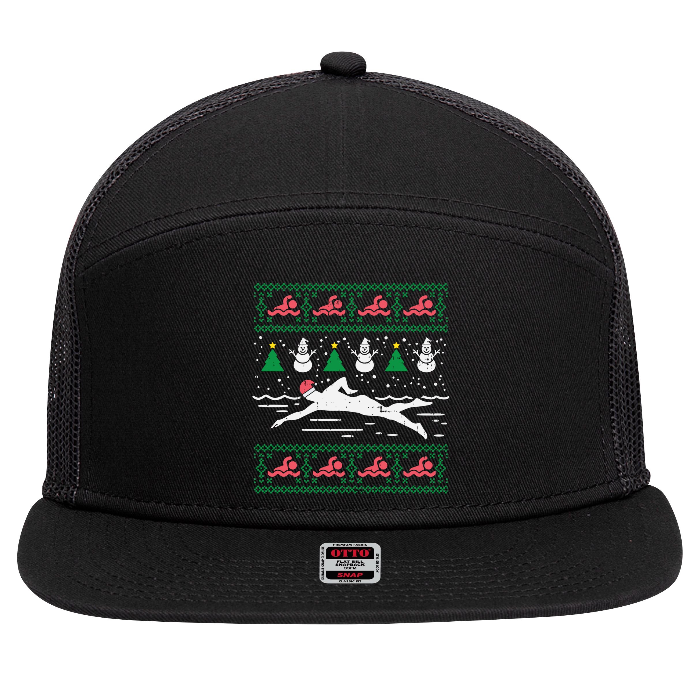 Swimmin Santa Ugly Christmas Sweater Sport Swim Swimmer Gift 7 Panel Mesh Trucker Snapback Hat