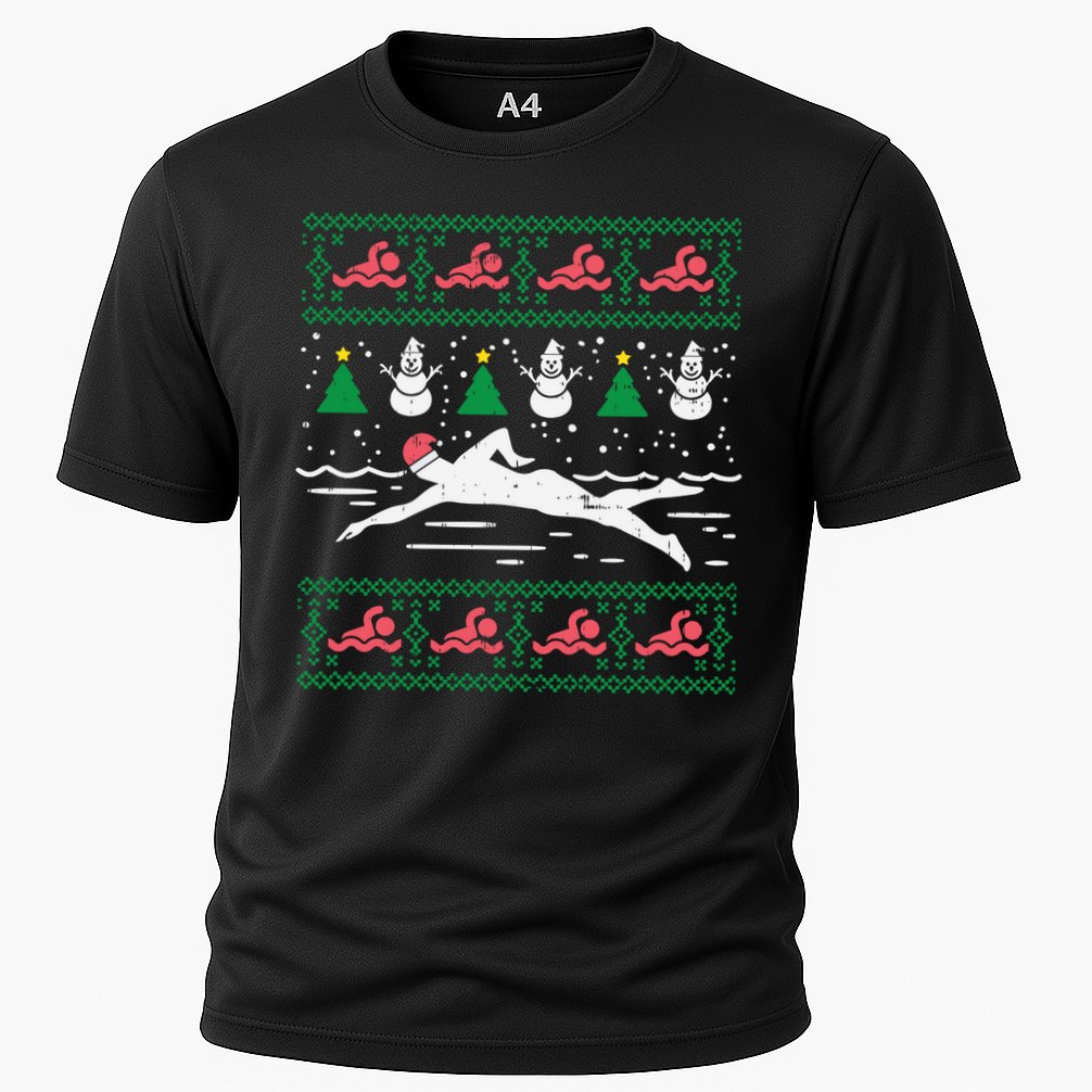 Swimmin Santa Ugly Christmas Sweater Sport Swim Swimmer Gift Cooling Performance Crew T-Shirt