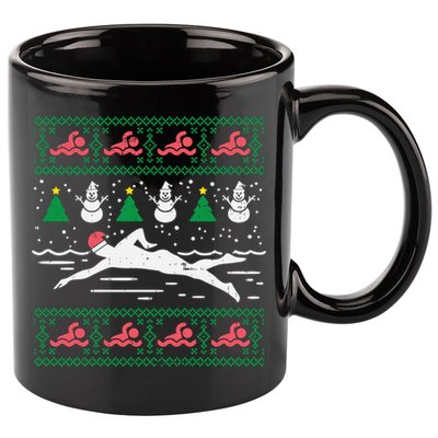 Swimmin Santa Ugly Christmas Sweater Sport Swim Swimmer Gift 11oz C Handle Ceramic Mug