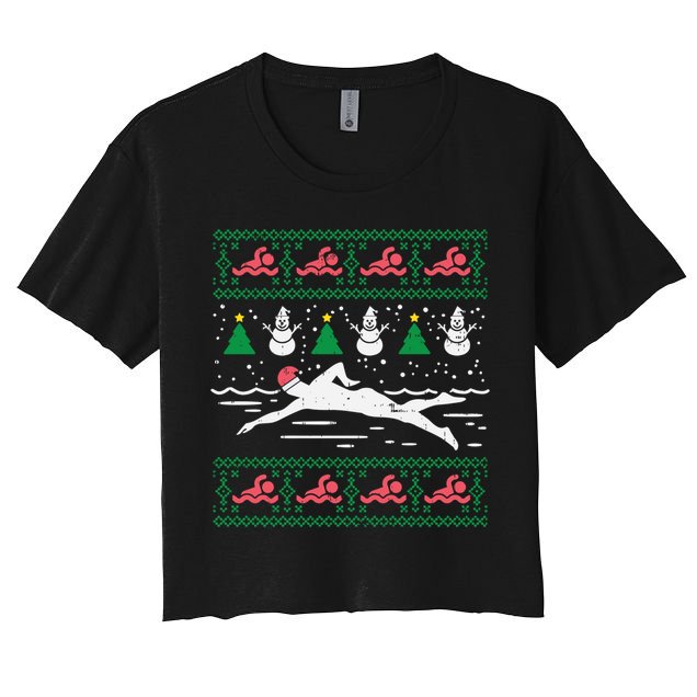 Swimmin Santa Ugly Christmas Sweater Sport Swim Swimmer Gift Crop Top