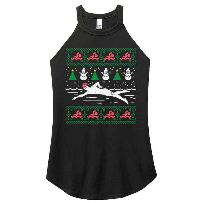 Swimmin Santa Ugly Christmas Sweater Sport Swim Swimmer Gift Women's Perfect Tri Rocker Tank