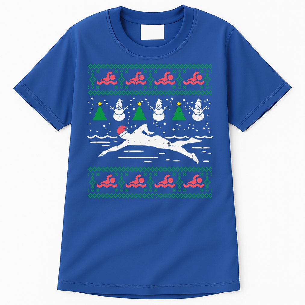 Swimmin Santa Ugly Christmas Sweater Sport Swim Swimmer Gift Tall T-Shirt