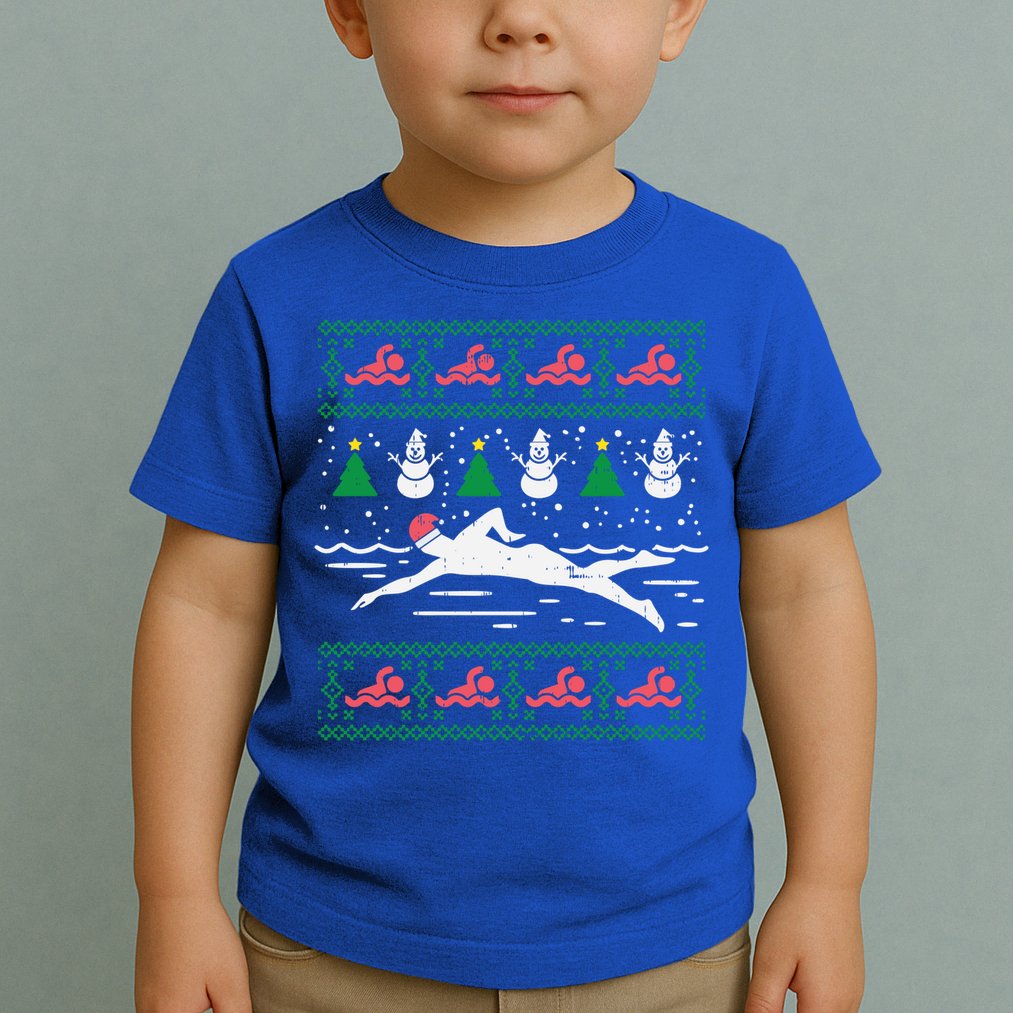 Swimmin Santa Ugly Christmas Sweater Sport Swim Swimmer Gift Toddler T-Shirt