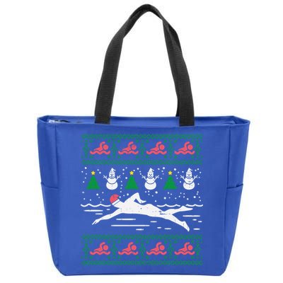 Swimmin Santa Ugly Christmas Sweater Sport Swim Swimmer Gift Zip Tote Bag