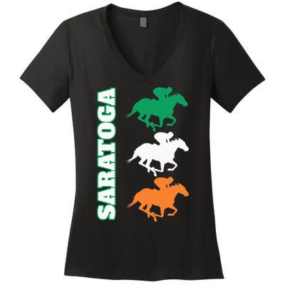 Saratoga Springs Upstate New York Horse Racing Women's V-Neck T-Shirt