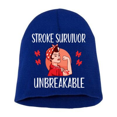 Stroke Survivor Unbreakable Red Ribbon Stroke Warrior Gift Short Acrylic Beanie