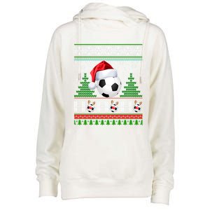 Santa Soccer Ugly Christmas Soccer Xmas Gift Womens Funnel Neck Pullover Hood