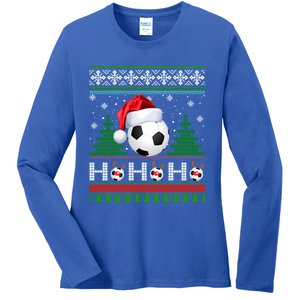 Santa Soccer Ugly Christmas Soccer Xmas Gift Ladies Long Sleeve Shirt