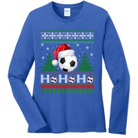 Santa Soccer Ugly Christmas Soccer Xmas Gift Ladies Long Sleeve Shirt