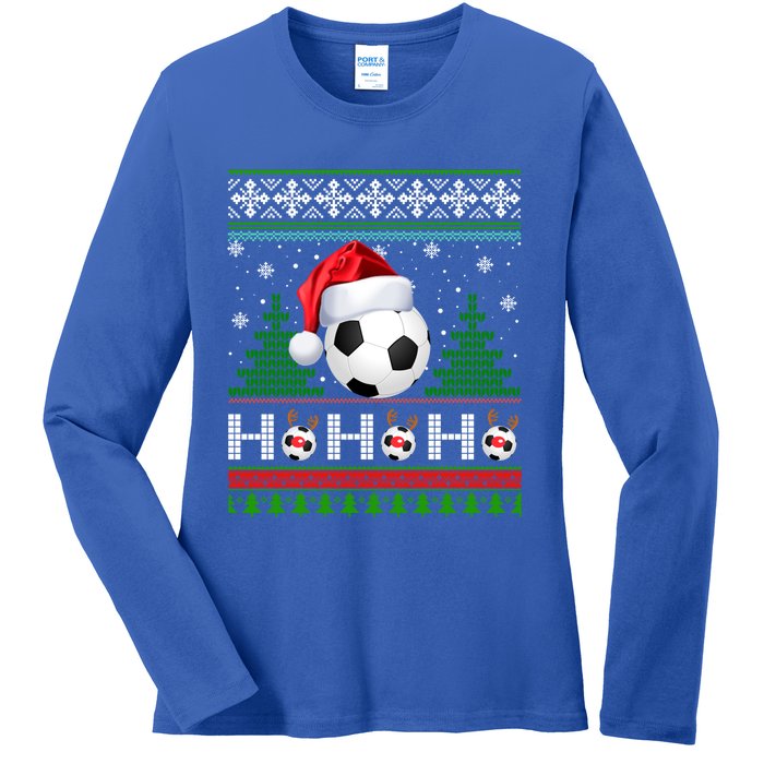 Santa Soccer Ugly Christmas Soccer Xmas Gift Ladies Long Sleeve Shirt