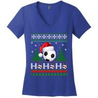 Santa Soccer Ugly Christmas Soccer Xmas Gift Women's V-Neck T-Shirt