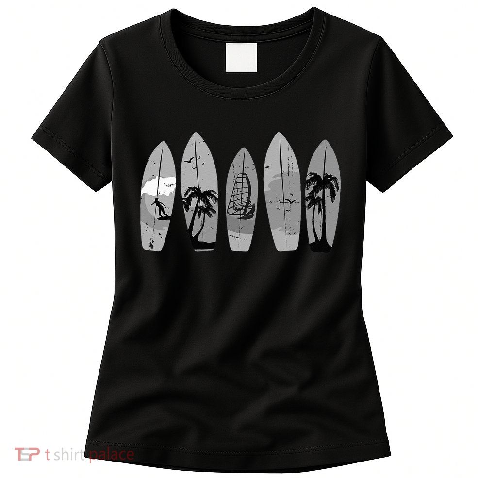 Surfing Surfboard Vintage Classic Retro Surfboarder Surfer Womens T-Shirt
