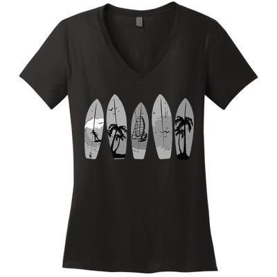 Surfing Surfboard Vintage Classic Retro Surfboarder Surfer Women's V-Neck T-Shirt