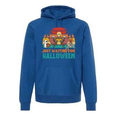 Skeleton Spooky Vibe Summer Funny Just Waiting For Halloween Gift Premium Hoodie