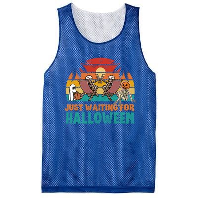 Skeleton Spooky Vibe Summer Funny Just Waiting For Halloween Gift Mesh Reversible Basketball Jersey Tank