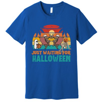 Skeleton Spooky Vibe Summer Funny Just Waiting For Halloween Gift Premium T-Shirt