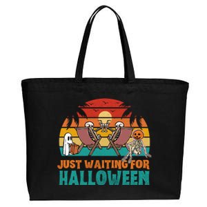 Skeleton Spooky Vibe Summer Funny Just Waiting For Halloween Gift Cotton Canvas Jumbo Tote