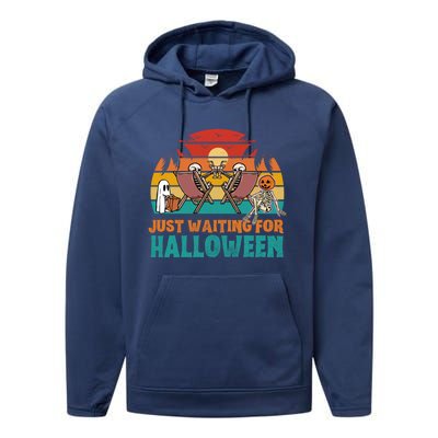 Skeleton Spooky Vibe Summer Funny Just Waiting For Halloween Gift Performance Fleece Hoodie