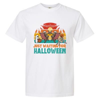 Skeleton Spooky Vibe Summer Funny Just Waiting For Halloween Gift Garment-Dyed Heavyweight T-Shirt