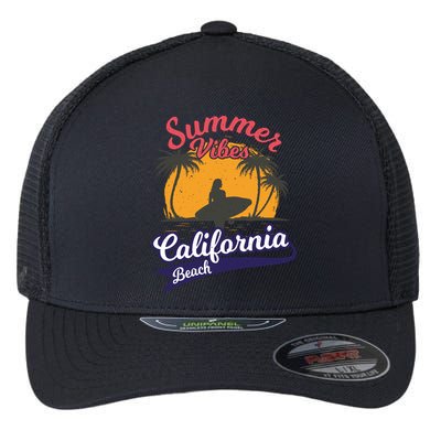Surfing Summer Vibes California Beach Vintage Gift Flexfit Unipanel Trucker Cap